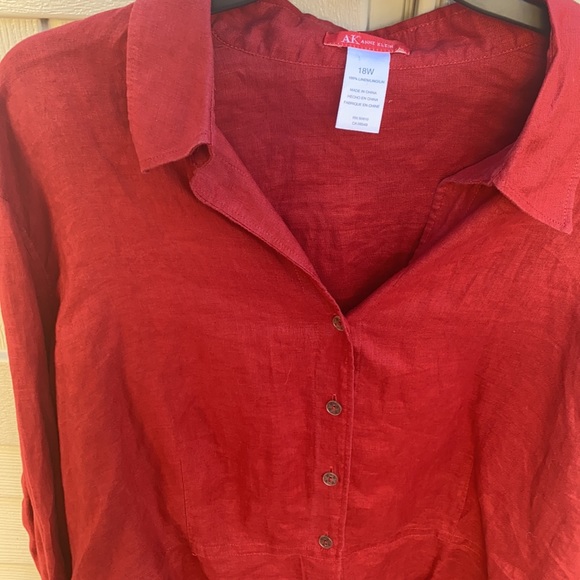 AK Anne Klein Burgundy Button Down Linen Blouse 18 - Picture 6 of 12